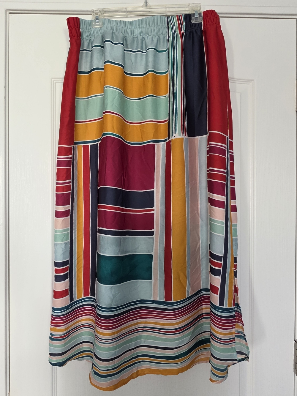 LOFT Multi-Striped Maxi Skirt in Teal, Mustard, Navy & Burgundy